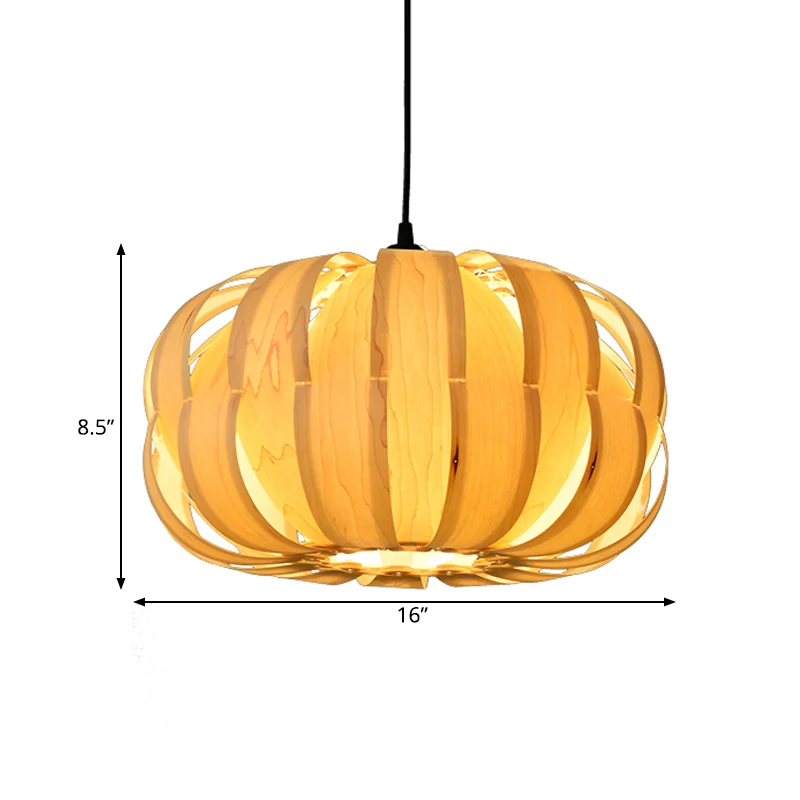 Strap Pumpkin Parlor Hängeleuchten-Set aus Holz mit 2 Lichtern, asiatische Hängeleuchte Beige Clearhalo