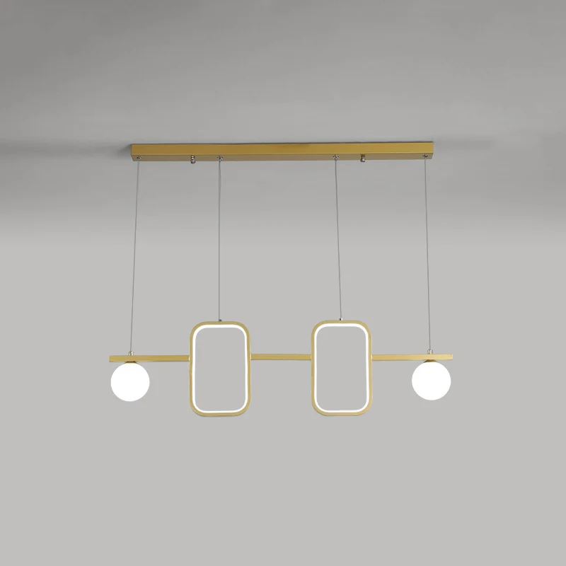 Symmetrische geometrische LED-Hängeleuchte, minimalistische Esszimmer-Deckenleuchte aus Metall mit cremefarbenem Glasschir...