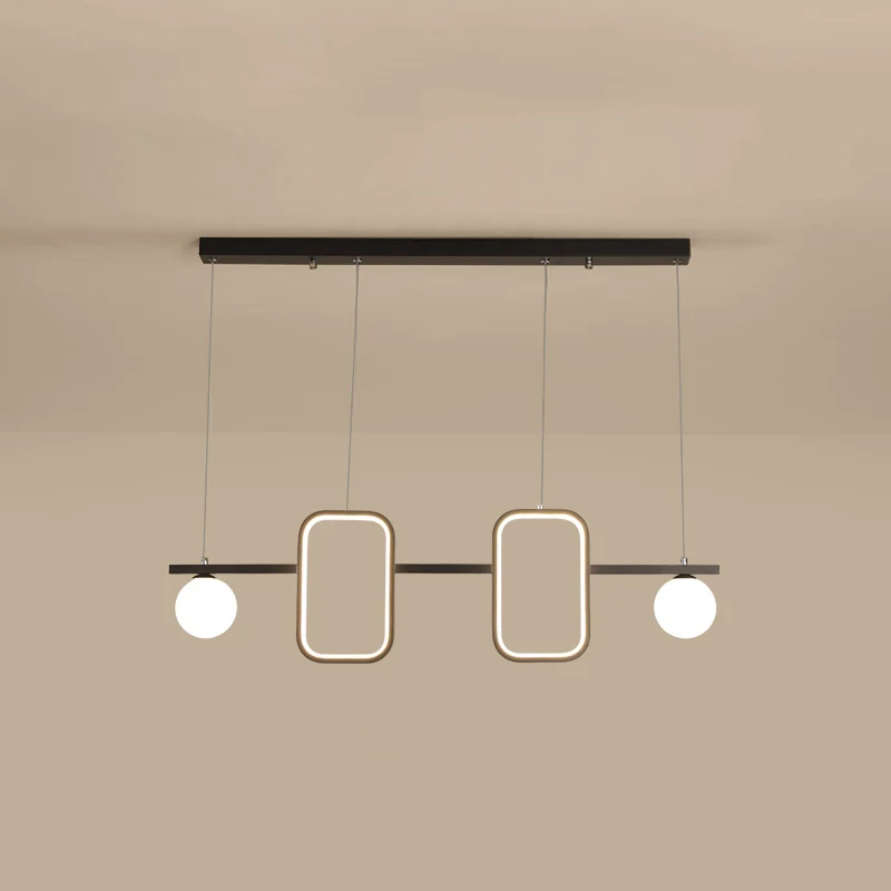 Symmetrische geometrische LED-Hängeleuchte, minimalistische Esszimmer-Deckenleuchte aus Metall mit cremefarbenem Glasschir...