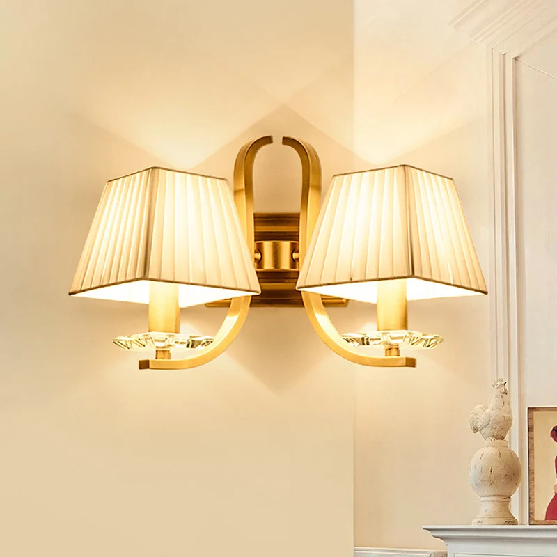 Trapezförmige Stoffschirm-Wandleuchte im Vintage-Stil, 1/2-Kopf-Wandleuchte für Schlafzimmer Gold Clearhalo
