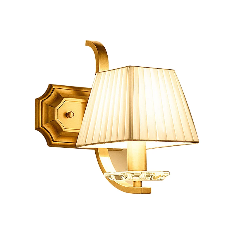 Trapezförmige Stoffschirm-Wandleuchte im Vintage-Stil, 1/2-Kopf-Wandleuchte für Schlafzimmer Gold Clearhalo