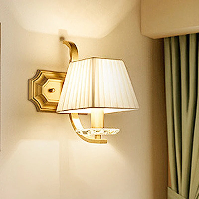 Trapezförmige Stoffschirm-Wandleuchte im Vintage-Stil, 1/2-Kopf-Wandleuchte für Schlafzimmer Gold Clearhalo