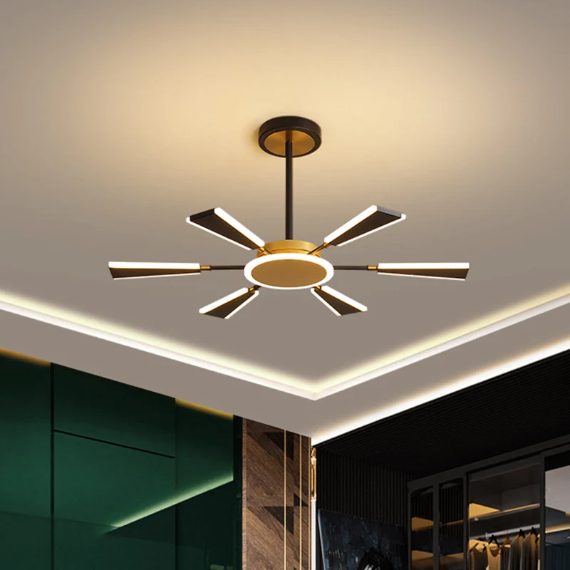 Trapezförmige Wohnzimmer-Kronleuchterlampe Metallic 31,5"/39"/47" W LED moderne Pendelleuchte Gold, warmes/weißes Licht Cl...