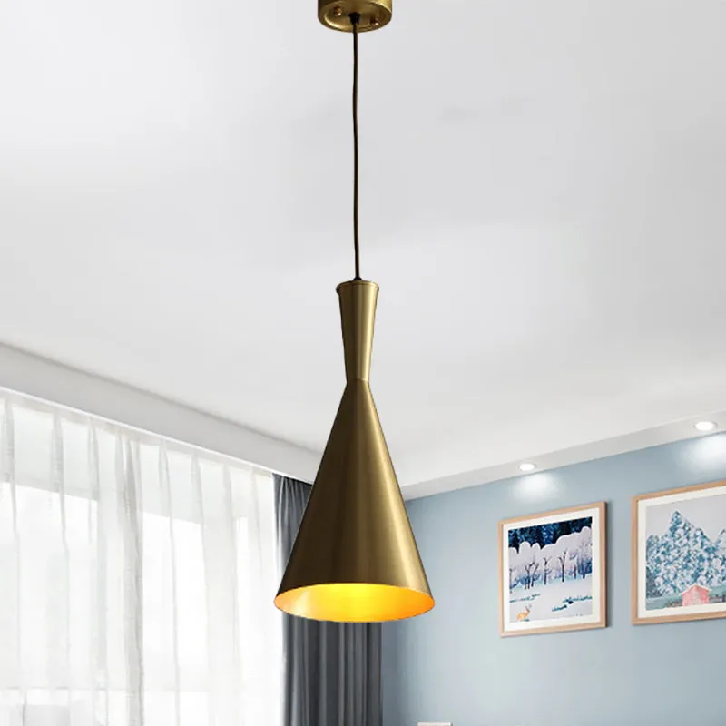 Trichter-Hängeleuchte Schwarz/Gold-Finish, Vintage-Metallic, 1 Glühbirne, Esszimmer-Decken-Hängelampe Clearhalo