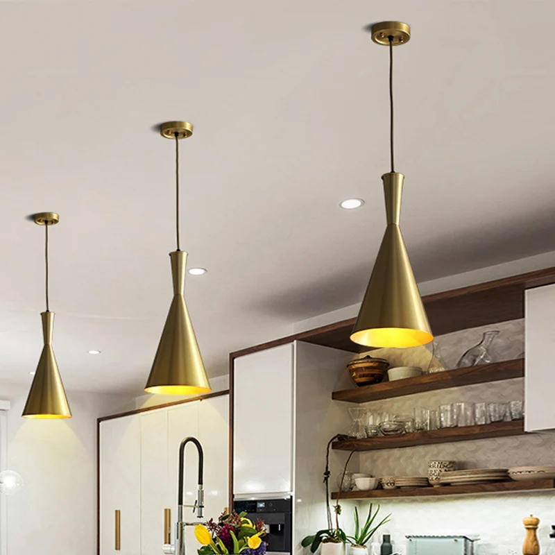 Trichter-Hängeleuchte Schwarz/Gold-Finish, Vintage-Metallic, 1 Glühbirne, Esszimmer-Decken-Hängelampe Clearhalo