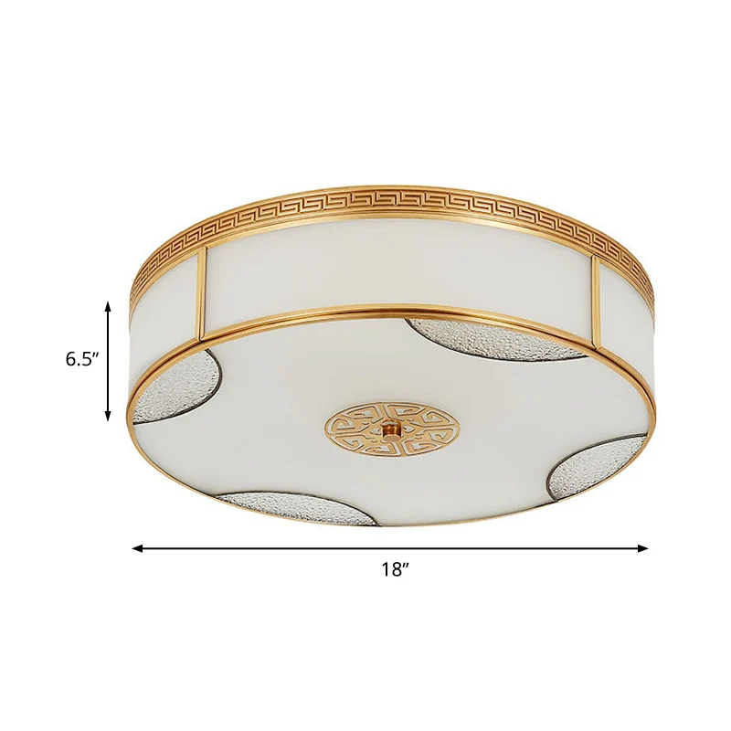 Trommelbündige Deckenleuchte im chinesischen Stil, 14"/18"/21,5" B, 3/4/6-flammig, mattweißes Glas, Unterputzbeleuchtung M...