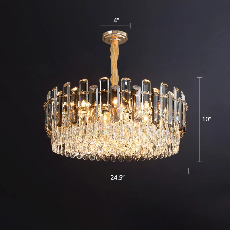 Trommel-Pendelleuchte, moderne K9-Kristall-Wohnzimmer-Kronleuchter-Leuchte Gold Clearhalo