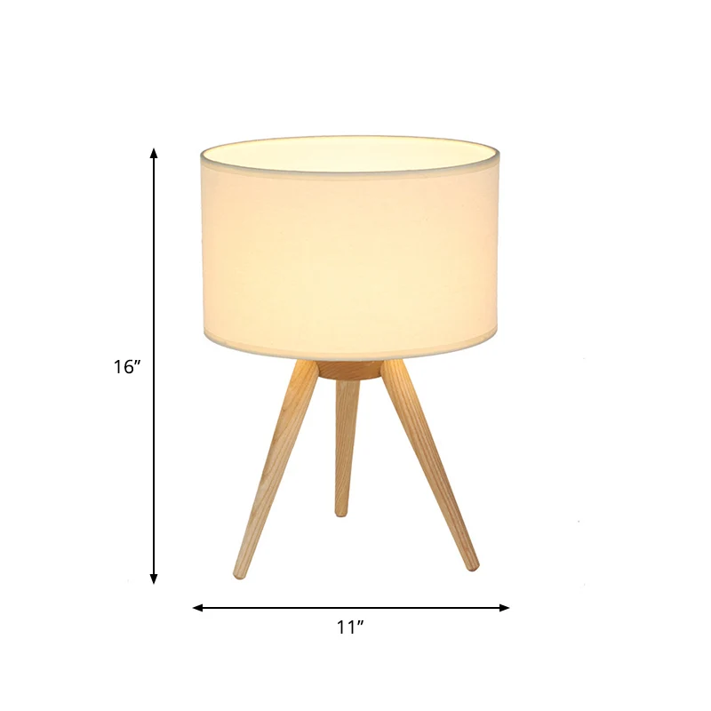 Trommelschirm-Stativ-Nachtlampe, Neuheit, minimalistische Stoff-Einzelzimmer-Tischleuchte aus Holz Clearhalo