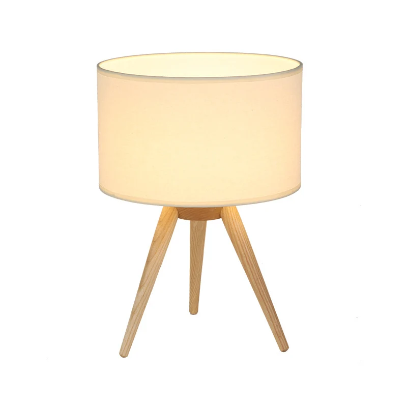Trommelschirm-Stativ-Nachtlampe, Neuheit, minimalistische Stoff-Einzelzimmer-Tischleuchte aus Holz Clearhalo