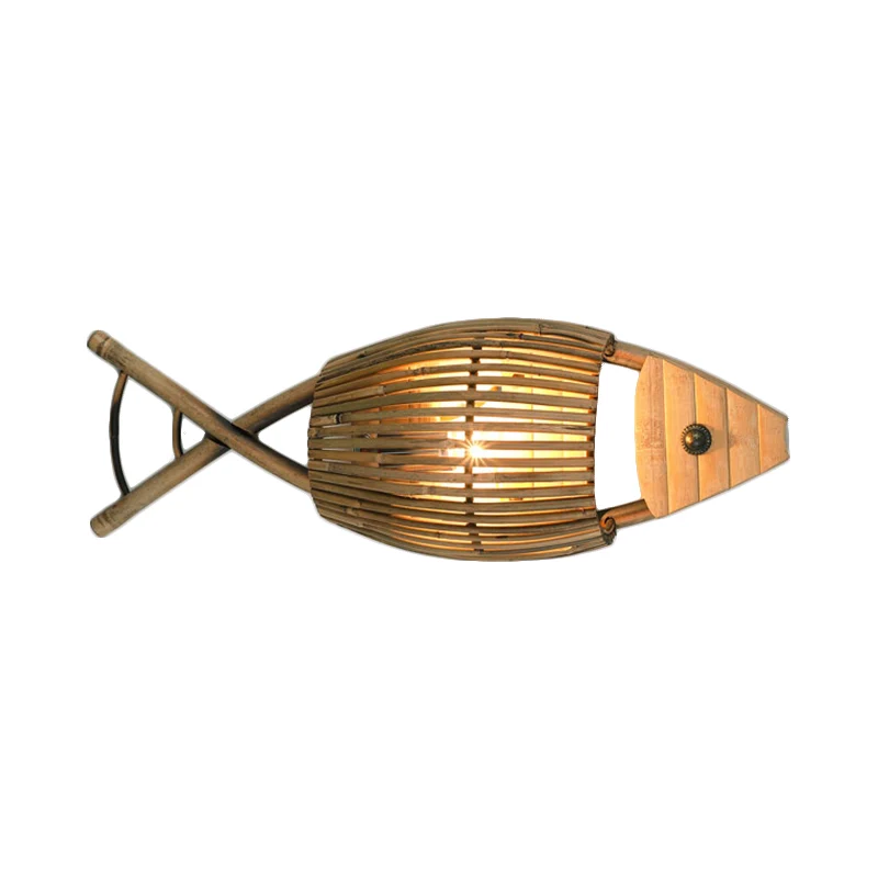 Tropische Fisch-Design-Wandleuchte aus Bambus, 1-flammig, für Esszimmer, Wandleuchte aus Holz Clearhalo