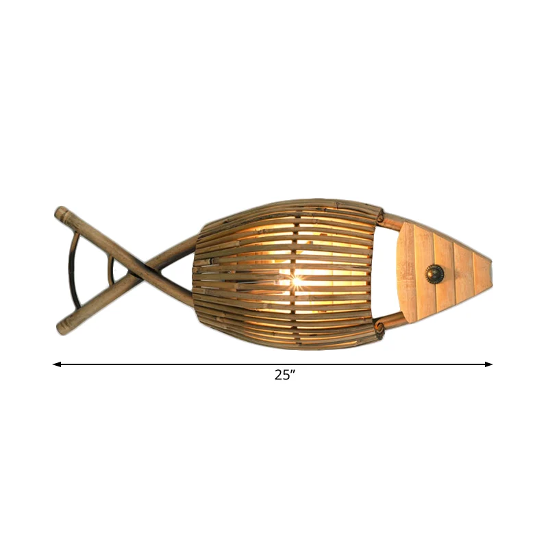 Tropische Fisch-Design-Wandleuchte aus Bambus, 1-flammig, für Esszimmer, Wandleuchte aus Holz Clearhalo