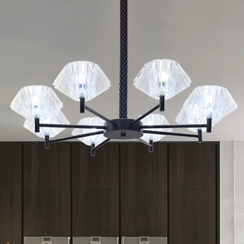 Urnenförmiger Kronleuchter mit 8 Lichtern, moderne Pendelleuchte aus Metall und Acryl Schwarz für Schlafzimmer für Erwachs...