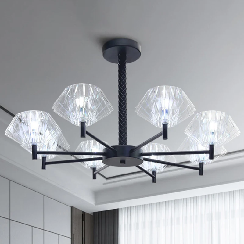 Urnenförmiger Kronleuchter mit 8 Lichtern, moderne Pendelleuchte aus Metall und Acryl Schwarz für Schlafzimmer für Erwachs...