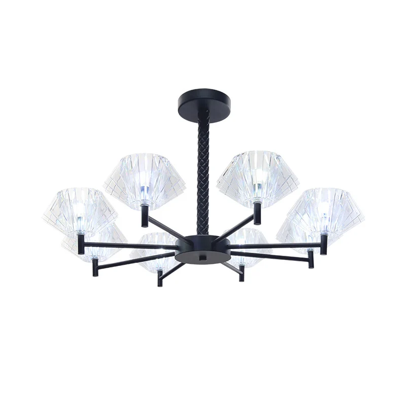 Urnenförmiger Kronleuchter mit 8 Lichtern, moderne Pendelleuchte aus Metall und Acryl Schwarz für Schlafzimmer für Erwachs...