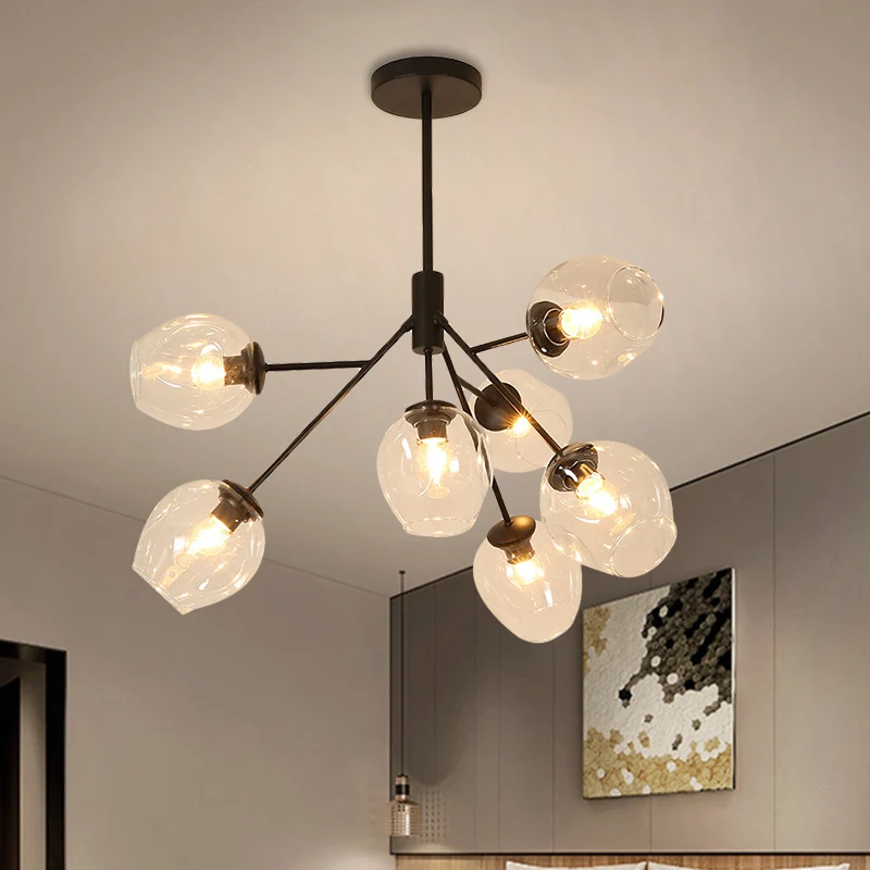 Verzweigter Kronleuchter aus klarem Glas, 7/9/13 Köpfe, moderne, einfache Deckenpendelleuchte Gold-Finish Clearhalo