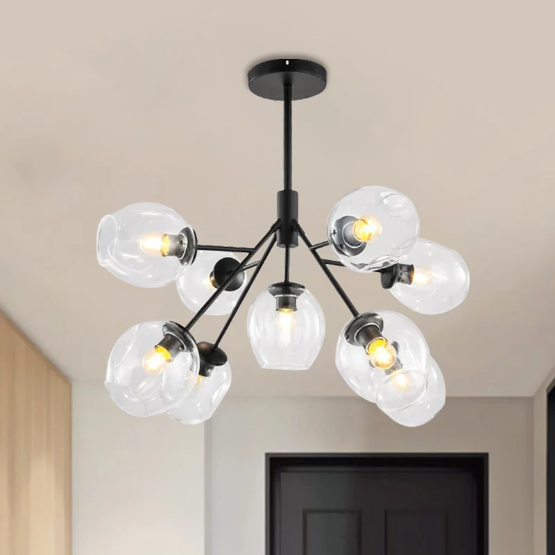 Verzweigter Kronleuchter aus klarem Glas, 7/9/13 Köpfe, moderne, einfache Deckenpendelleuchte Gold-Finish Clearhalo