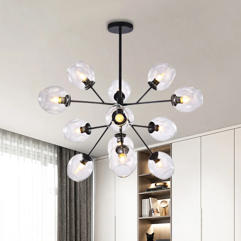 Verzweigter Kronleuchter aus klarem Glas, 7/9/13 Köpfe, moderne, einfache Deckenpendelleuchte Gold-Finish Clearhalo