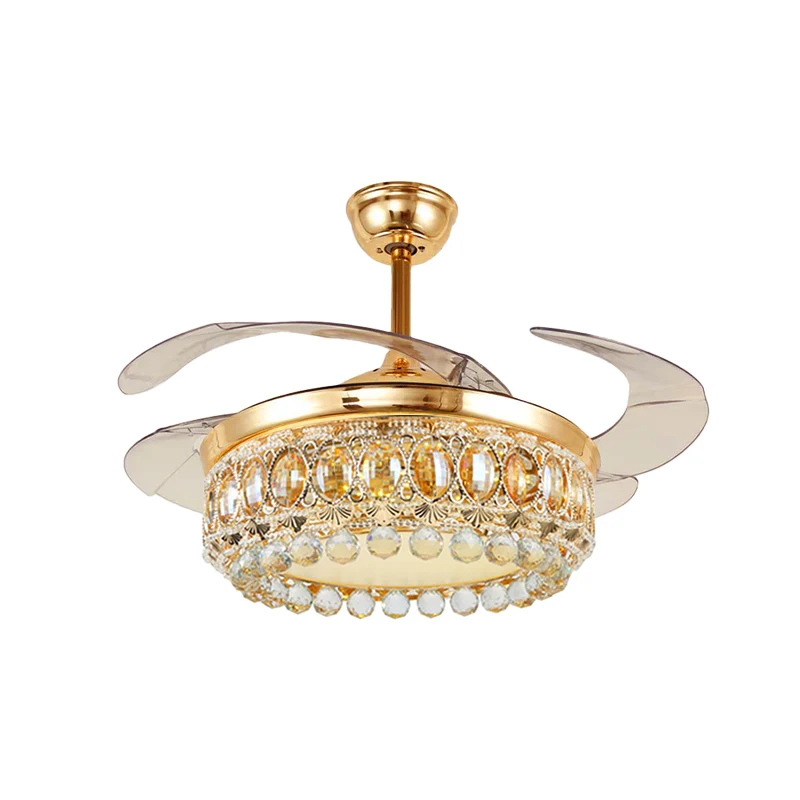 Vintage Crown LED-Deckenventilator, klare Kristallkugel, LED-Wohnzimmer-Halbbündigleuchte Gold Clearhalo