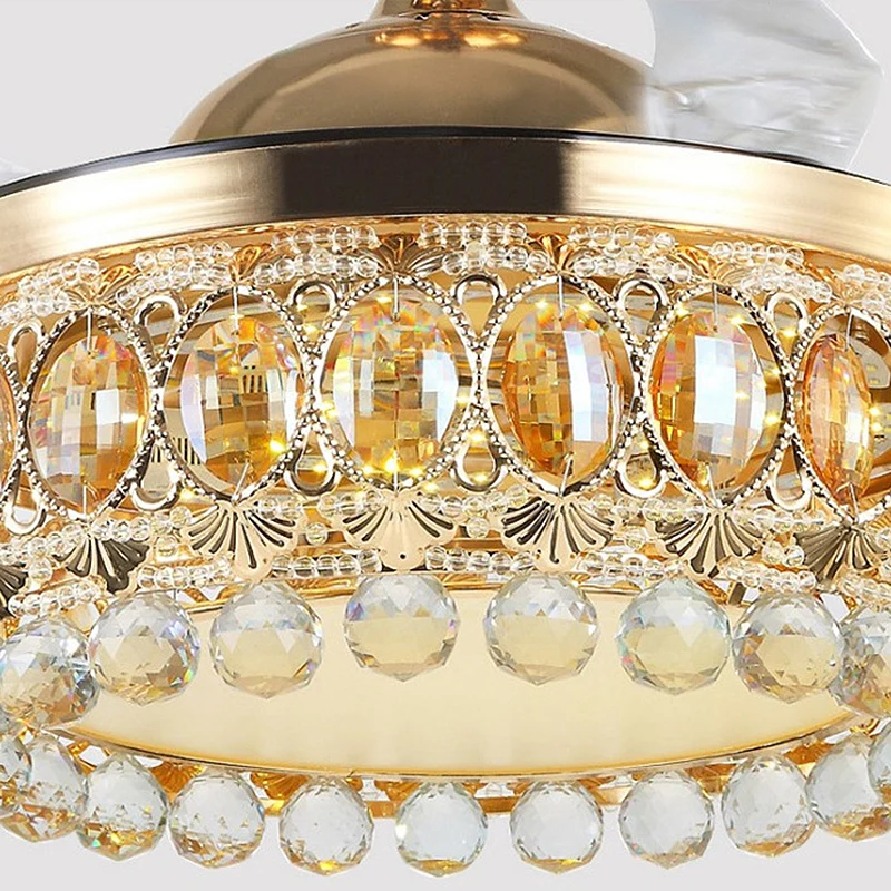Vintage Crown LED-Deckenventilator, klare Kristallkugel, LED-Wohnzimmer-Halbbündigleuchte Gold Clearhalo