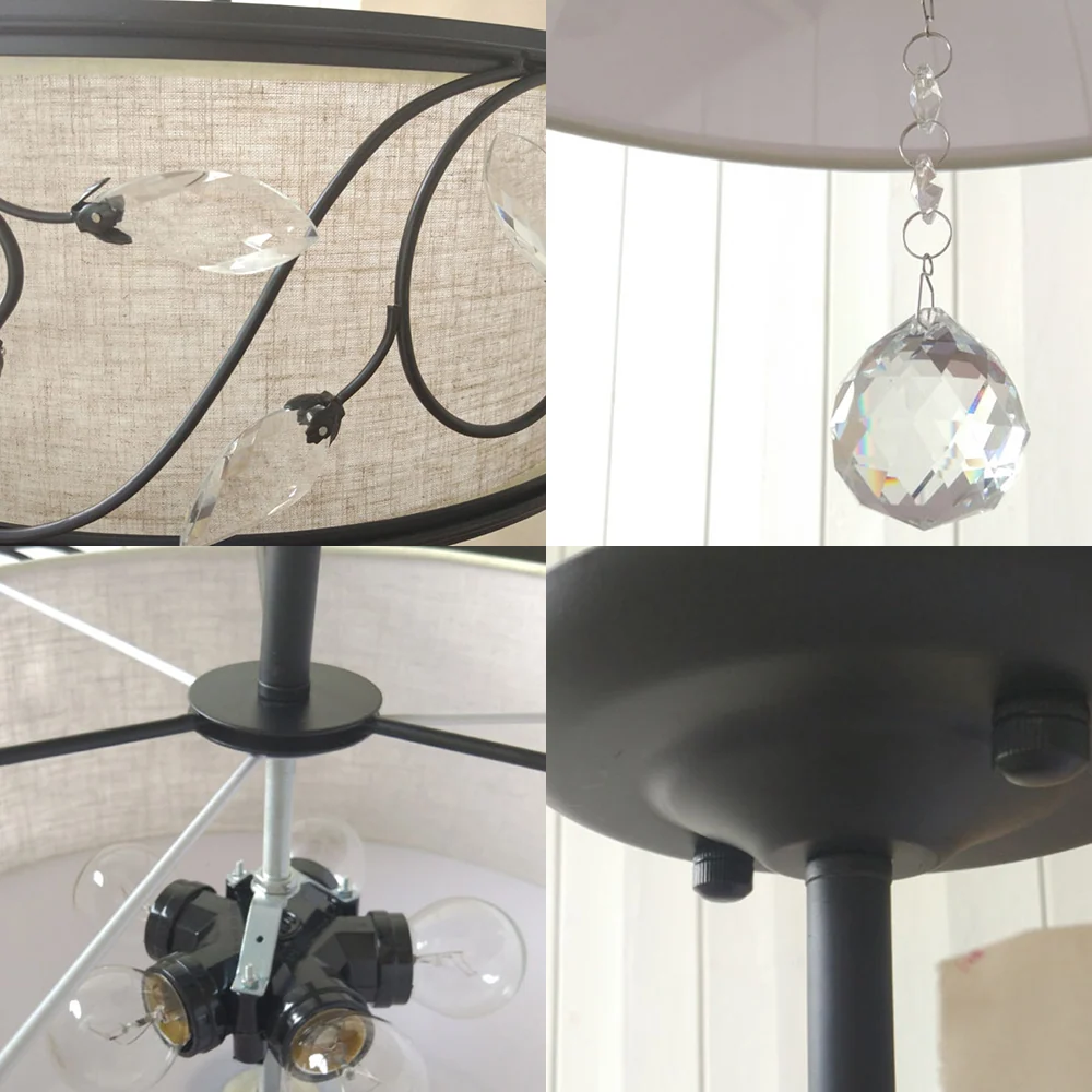 Vintage Drum Semi Flush Light Deckenleuchte aus Stoff und Metall schwarzer Ausführung für das Wohnzimmer Clearhalo