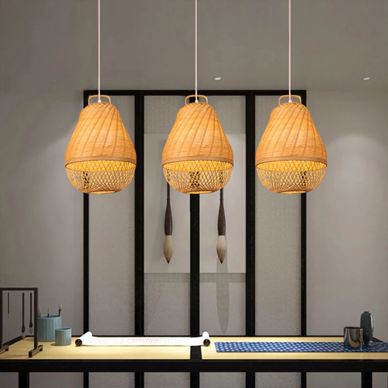 Vogelkäfig-Bambus-Hängeleuchte, asiatischer Stil, 1 hellbeige Tropfen-Deckenleuchte für Esszimmer Clearhalo