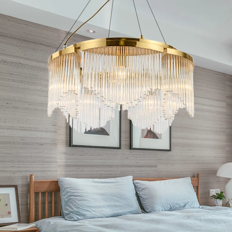 Vorhang Wohnzimmer Kronleuchter Licht klares Kristallglas 5 Köpfe zeitgenössische Deckenanhänger Clearhalo