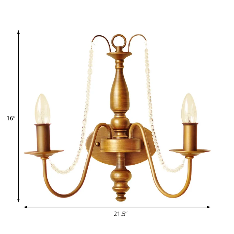 Wandleuchte mit Glocke/Kerze, Messing-Finish, Vintage-Stil, Metall, 2 Glühbirnen, Wandleuchte mit Kristallperle Clearhalo