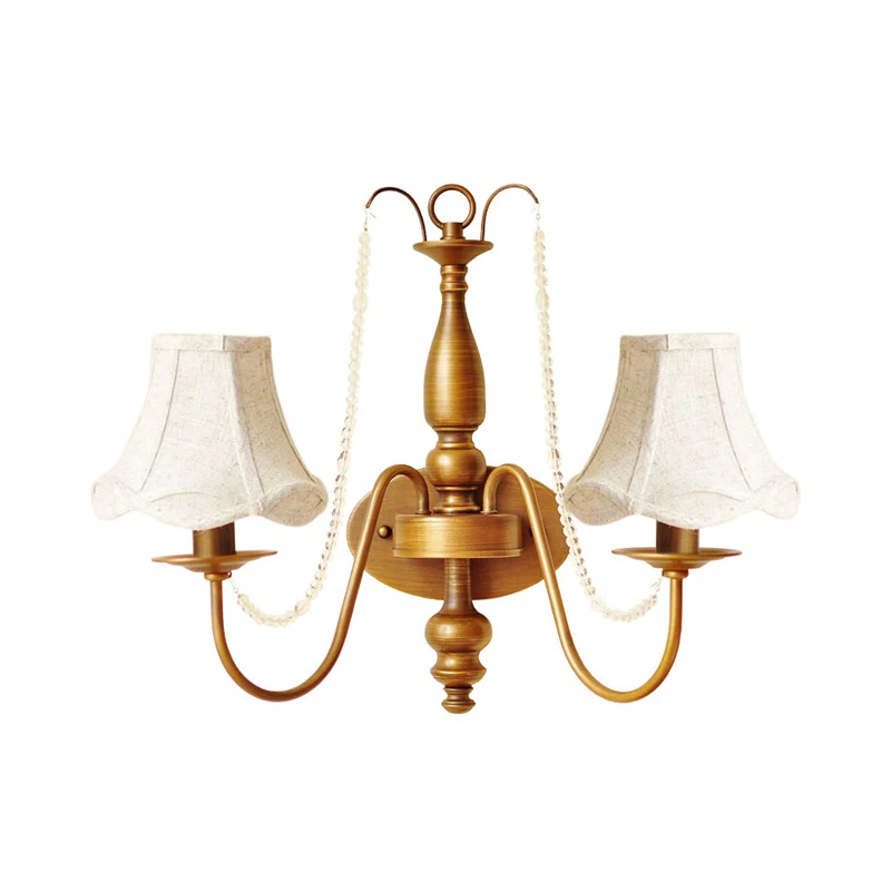 Wandleuchte mit Glocke/Kerze, Messing-Finish, Vintage-Stil, Metall, 2 Glühbirnen, Wandleuchte mit Kristallperle Clearhalo