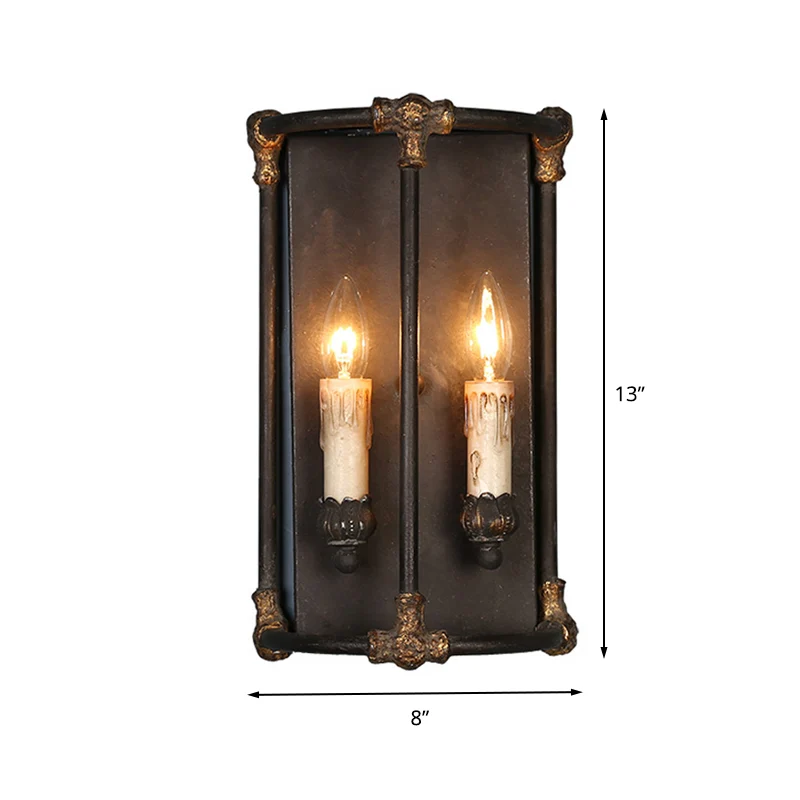 Wandleuchte mit 2 Lichtern, ländliche Kerzenleuchte, Wandleuchte aus Metall Schwarz mit Rahmen Clearhalo