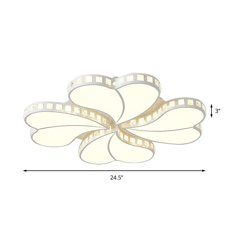 Weiße Blütenblatt-Deckenleuchte, modernes Metall, 20,5"/24,5"/28" breite LED-Deckenleuchte für Wohnzimmer mit Acrylschirm...