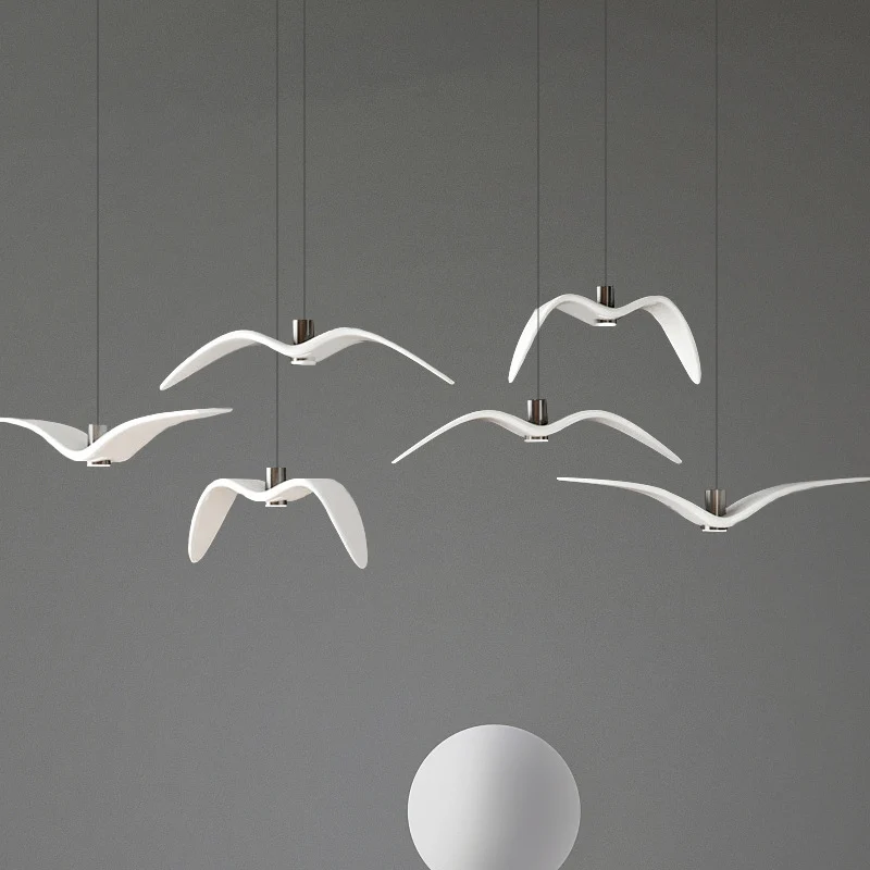 Weiße moderne Art-Deco-Möwen-Hängelampe mit 1 Licht, Tropfenanhänger aus Harzmaterial für das Esszimmer Clearhalo