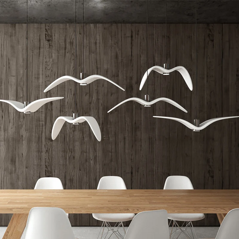 Weiße moderne Art-Deco-Möwen-Hängelampe mit 1 Licht, Tropfenanhänger aus Harzmaterial für das Esszimmer Clearhalo