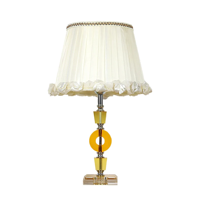 Weiße runde Tischleuchte Traditionalismus Kristall Einzellicht Wohnzimmer Nachtlampe Clearhalo