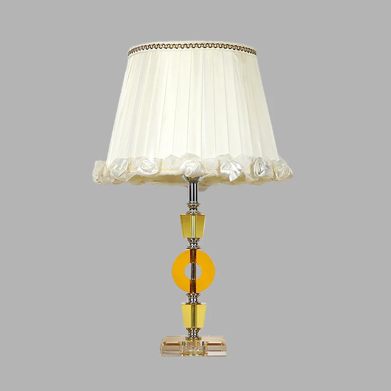 Weiße runde Tischleuchte Traditionalismus Kristall Einzellicht Wohnzimmer Nachtlampe Clearhalo