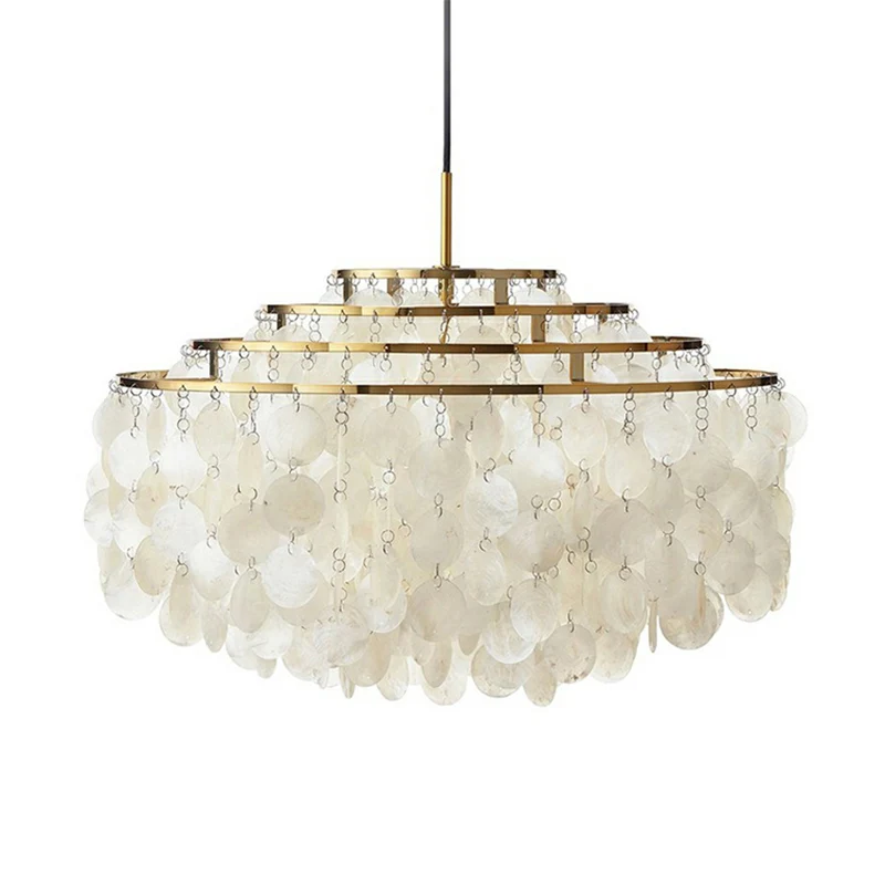 Weißer 4-lagiger Kronleuchter Vintage Shell 6-Licht-Hängeleuchte für Esszimmer Clearhalo