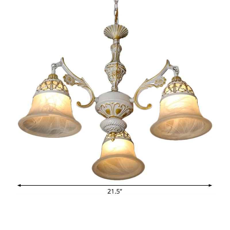 Weißer Kronleuchter aus Alabasterglas, Glockenspiel, 3 Köpfe, Hängeleuchte im Landhausstil Clearhalo