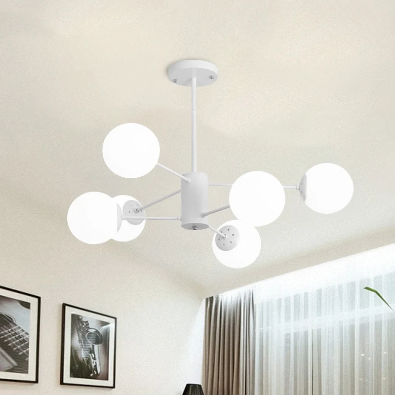 Weißer Kugel-Kronleuchter, Einfachheit, 6/8 Lichter, Milchglas-Kronleuchter, Licht für Wohnzimmer Clearhalo
