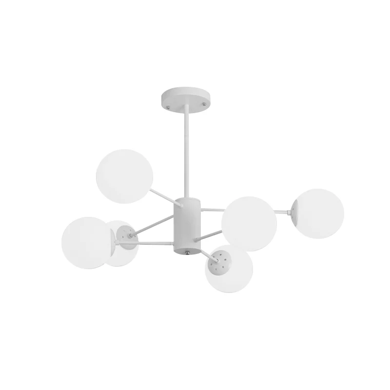 Weißer Kugel-Kronleuchter, Einfachheit, 6/8 Lichter, Milchglas-Kronleuchter, Licht für Wohnzimmer Clearhalo