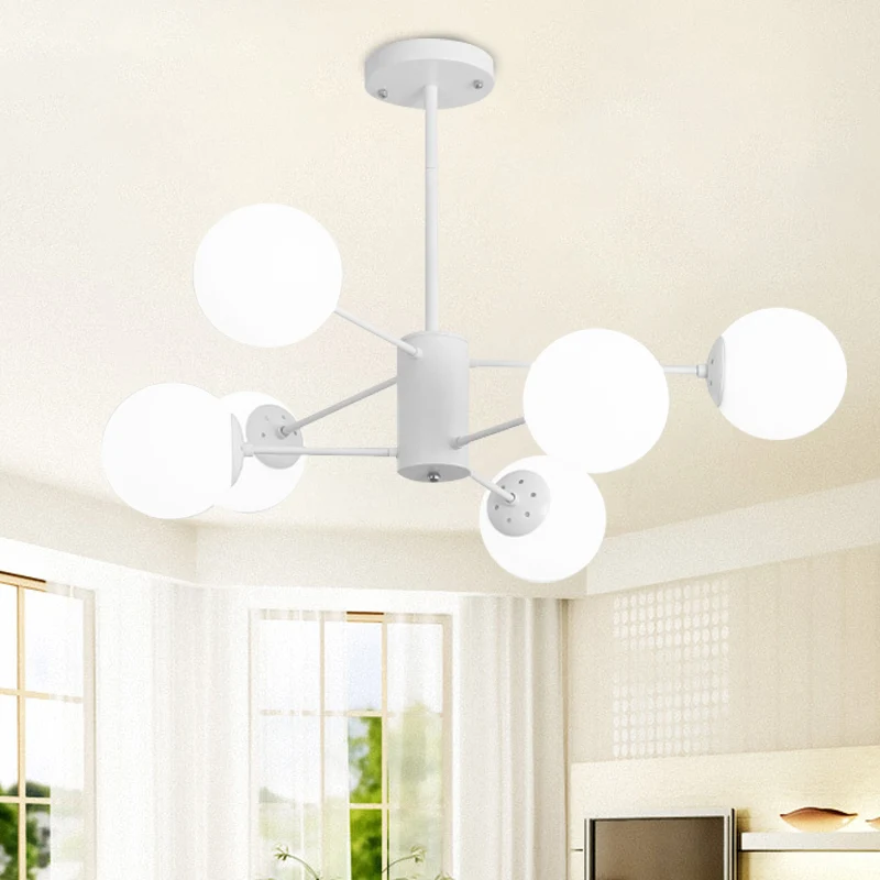 Weißer Kugel-Kronleuchter, Einfachheit, 6/8 Lichter, Milchglas-Kronleuchter, Licht für Wohnzimmer Clearhalo