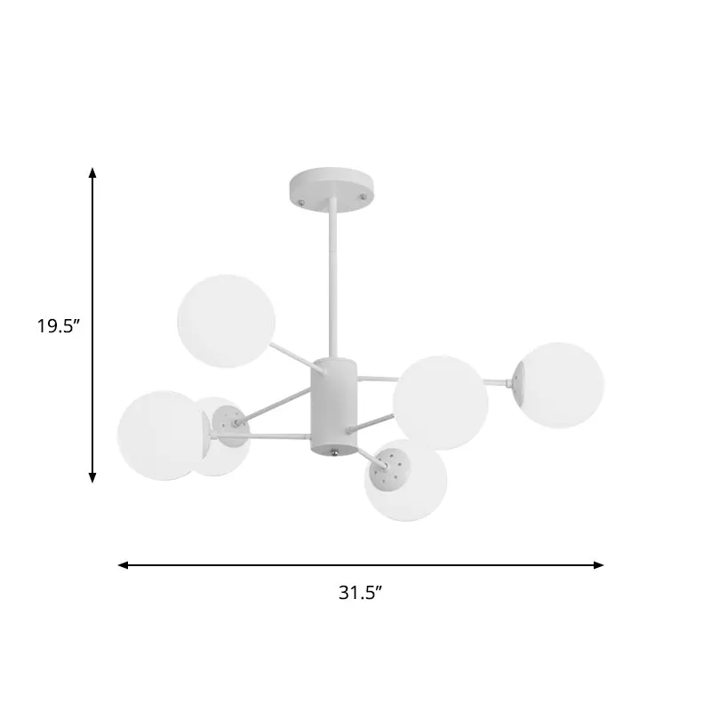 Weißer Kugel-Kronleuchter, Einfachheit, 6/8 Lichter, Milchglas-Kronleuchter, Licht für Wohnzimmer Clearhalo