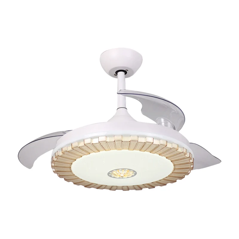 Weißer runder hängender Ventilatorlicht-LED-Acryl-Halbbündig-Kronleuchter im nordischen Stil mit 3 klaren Flügeln, 42" B C...
