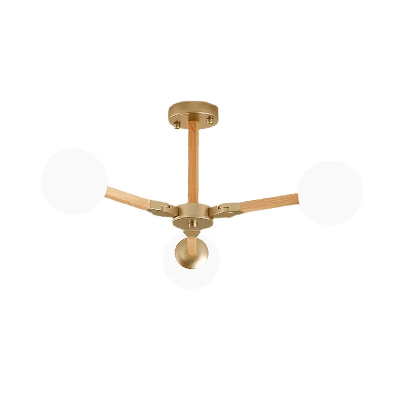 Weiß/Schwarz/Gold-Ast-Kronleuchter, zeitgenössische 3/6/9 Lichter, hängende Deckenlampe aus Holz mit weißem Glas-Globalsch...