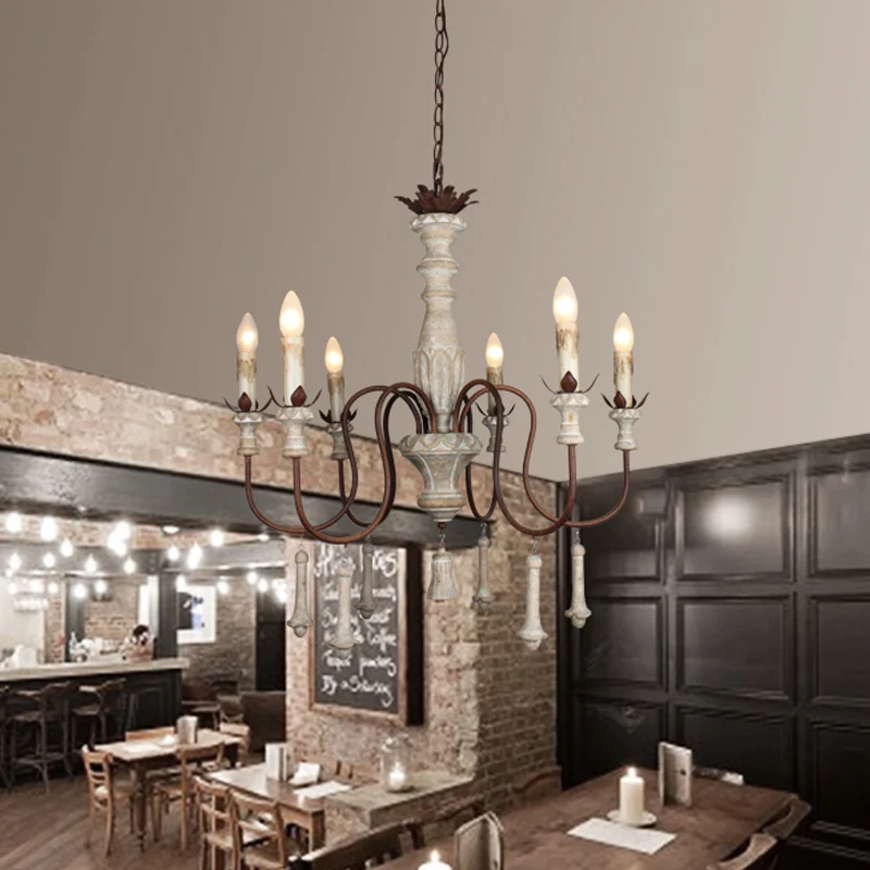 Wohnzimmer-Hängelampen-Set mit verschnörkeltem Arm, rustikaler Hängeleuchter aus Holz im Used-Look Clearhalo