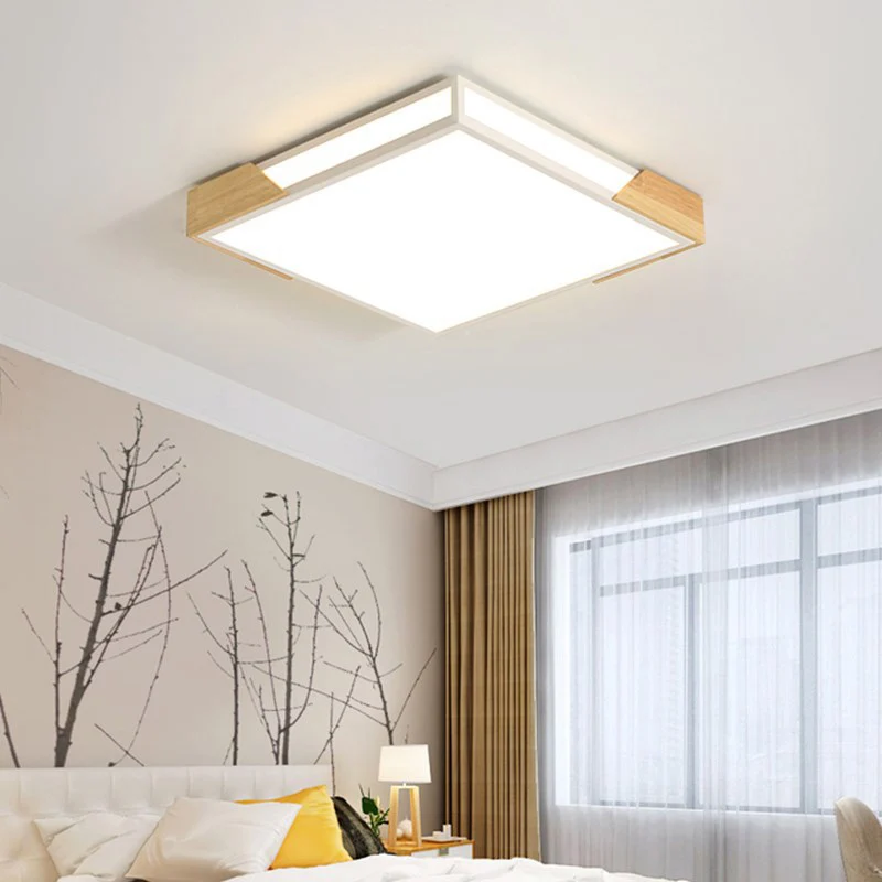 Wohnzimmer-LED-Einbauleuchte Nordic Wood-White Squared Box Acryl Deckenleuchte warmem/weißem Licht, 12"/16"/19,5" W Clearhalo