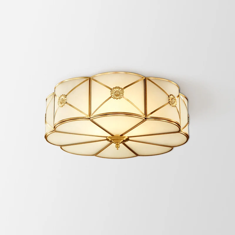 Wohnzimmer-Unterputzbeleuchtung mit gewelltem Rand, klassisches Frostglas-Gold-Unterputzlicht Clearhalo