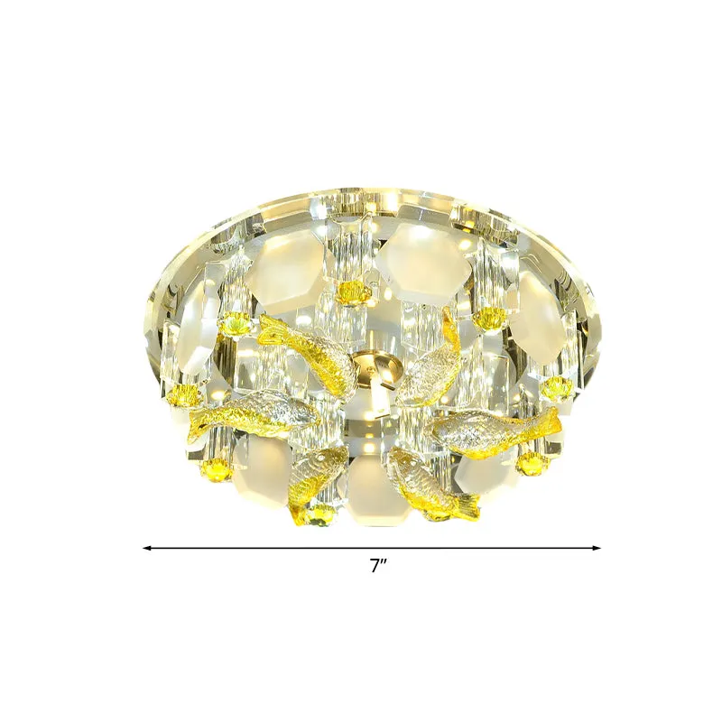 Yellow Fish Kleine Unterputzlampe, moderne Kristall-Korridor-LED-Deckenleuchte, 7"/9,5" breit Clearhalo