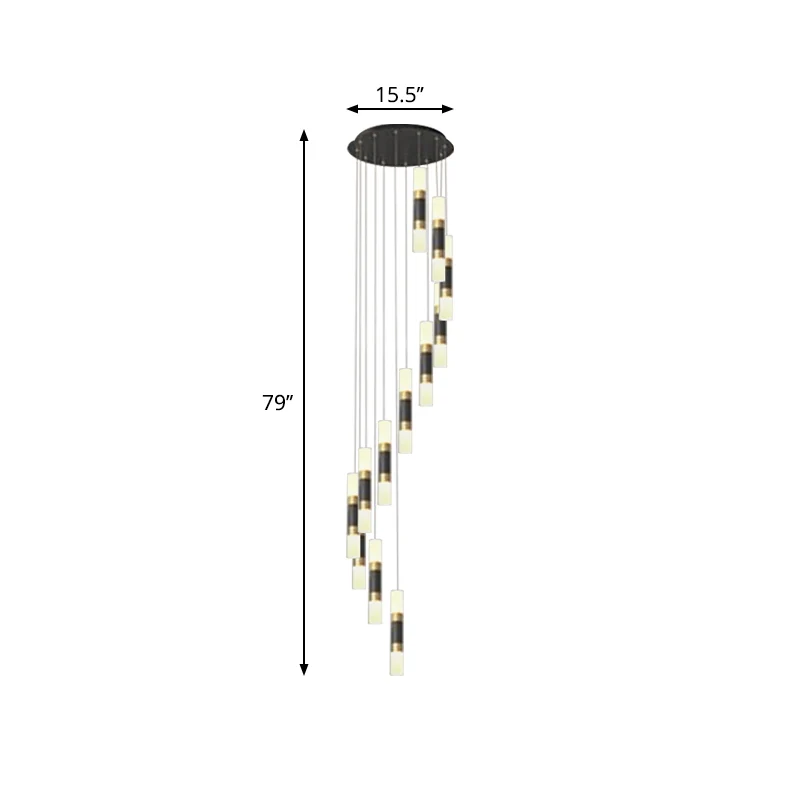 Zeitgenössische 12-Kopf-Hängeleuchte aus Metallrohr mit mehreren Anhängern und Spiraldesign Schwarz und Weiß Clearhalo