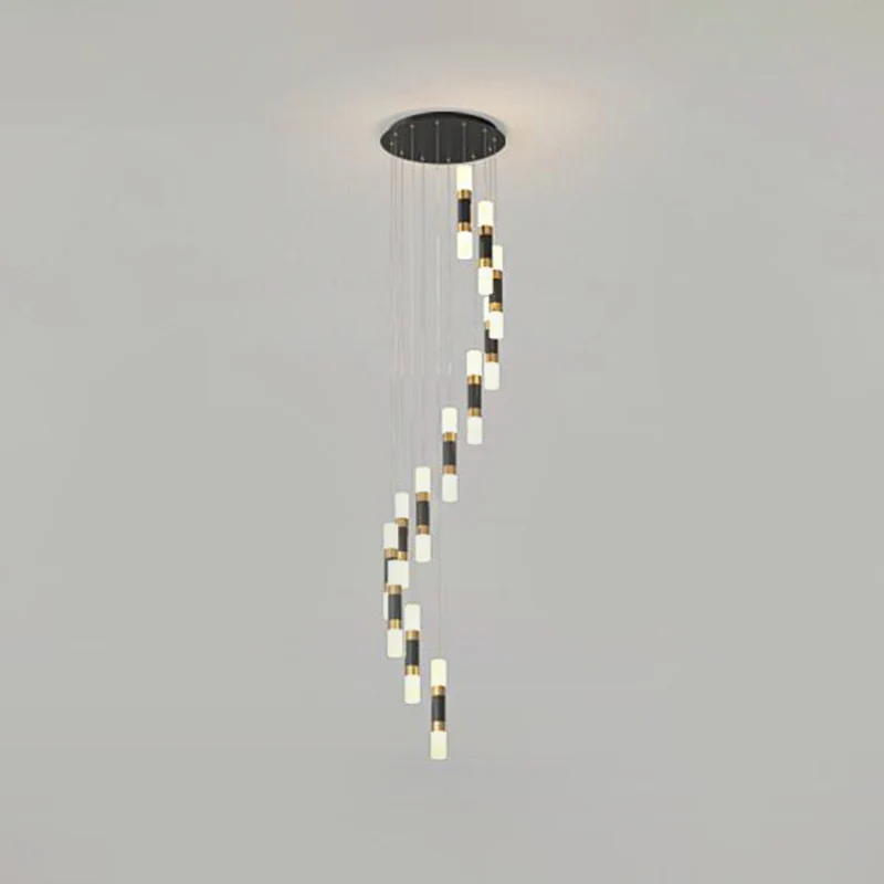 Zeitgenössische 12-Kopf-Hängeleuchte aus Metallrohr mit mehreren Anhängern und Spiraldesign Schwarz und Weiß Clearhalo