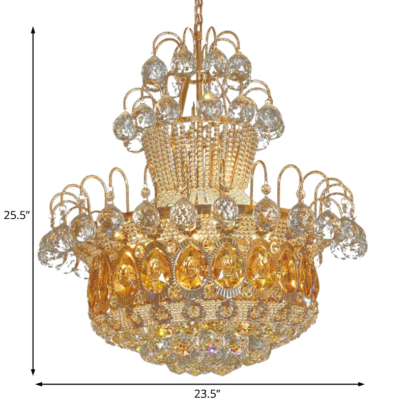 Zeitgenössische Kürbis-Deckenleuchte aus Kristall, 6-flammig, goldene Hängeleuchte für das Esszimmer, 18"/23,5" breit Clea...