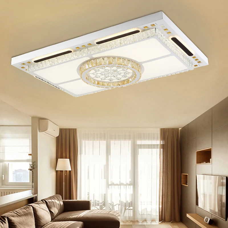 Zeitgenössische LED-Einbauleuchte, weiße rechteckige Deckenleuchte mit Kristallschirm Clearhalo